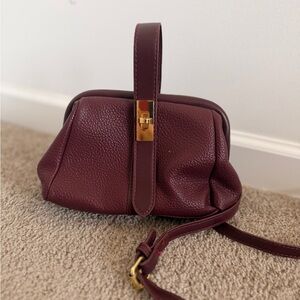 Structured Pebbled Crossbody Bag in Burgundy with Gold Hardware